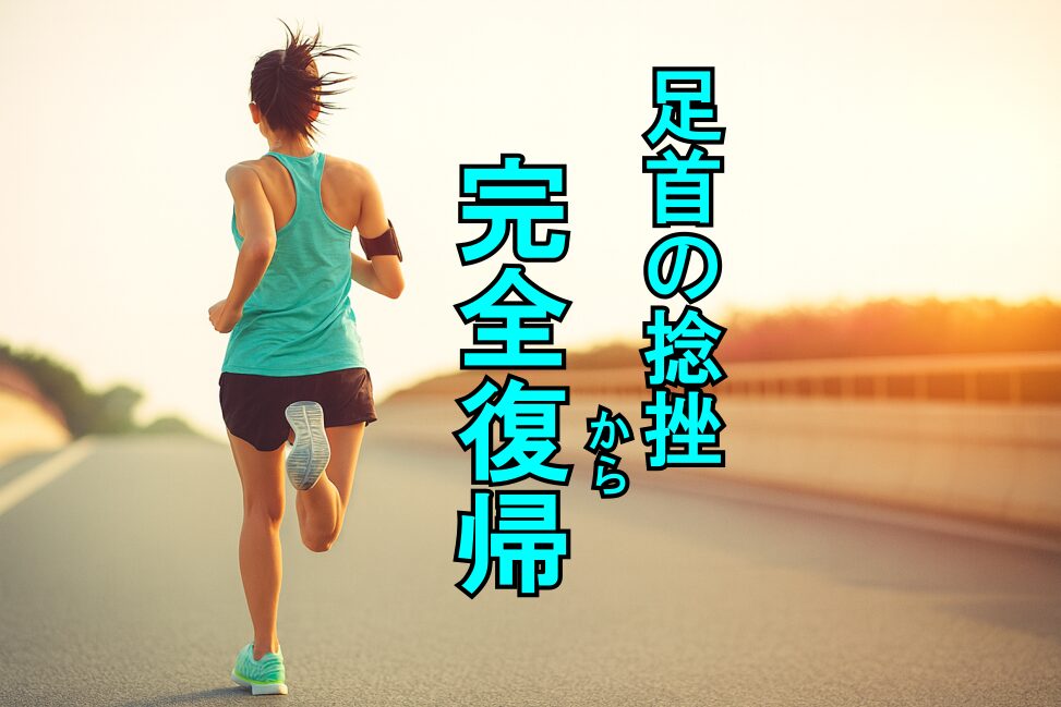 夕日を背にランニングする女性｜足首の捻挫からの完全復帰をイメージ