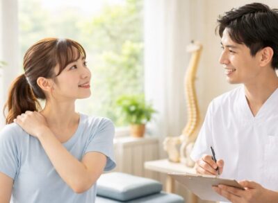 肩こりに悩む女性の首と肩の緊張をイメージした写真｜勝川の柏接骨院