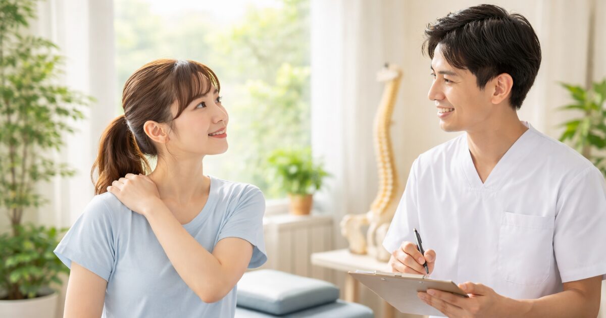 肩こりに悩む女性の首と肩の緊張をイメージした写真｜勝川の柏接骨院