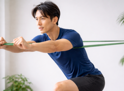 前鋸筋を意識したトレーニングを行う男性の横長写真