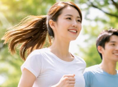 前鋸筋の働きをイメージした軽やかに歩く女性の横姿