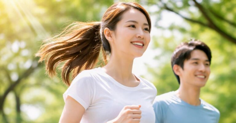 前鋸筋の働きをイメージした軽やかに歩く女性の横姿